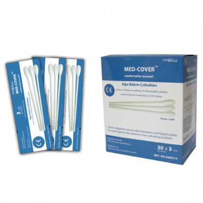 MOUTH CARE SWAB STICKS 15" %100 COTTON TIP CE MARKED